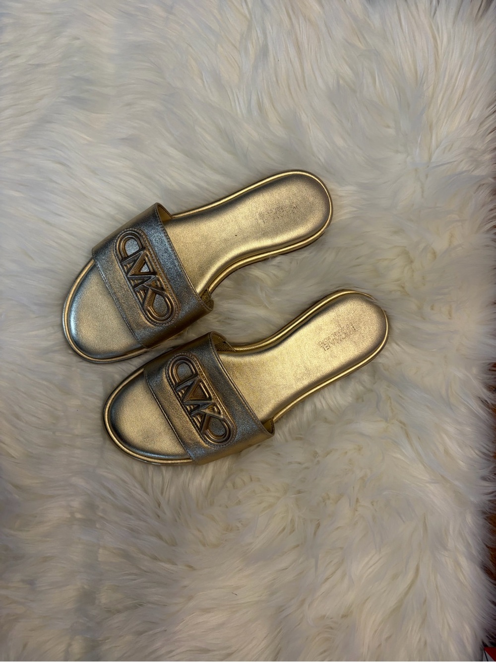 Michael Kors Metallic Gold Logo Slide Sandals